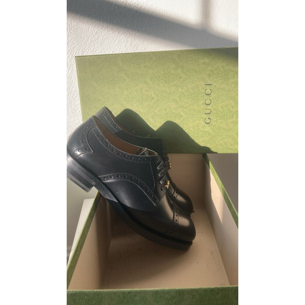 GUCCI Men's Rooster Brogue Leather Derby in Black Sz US Size 7 - Picture 4 of 10